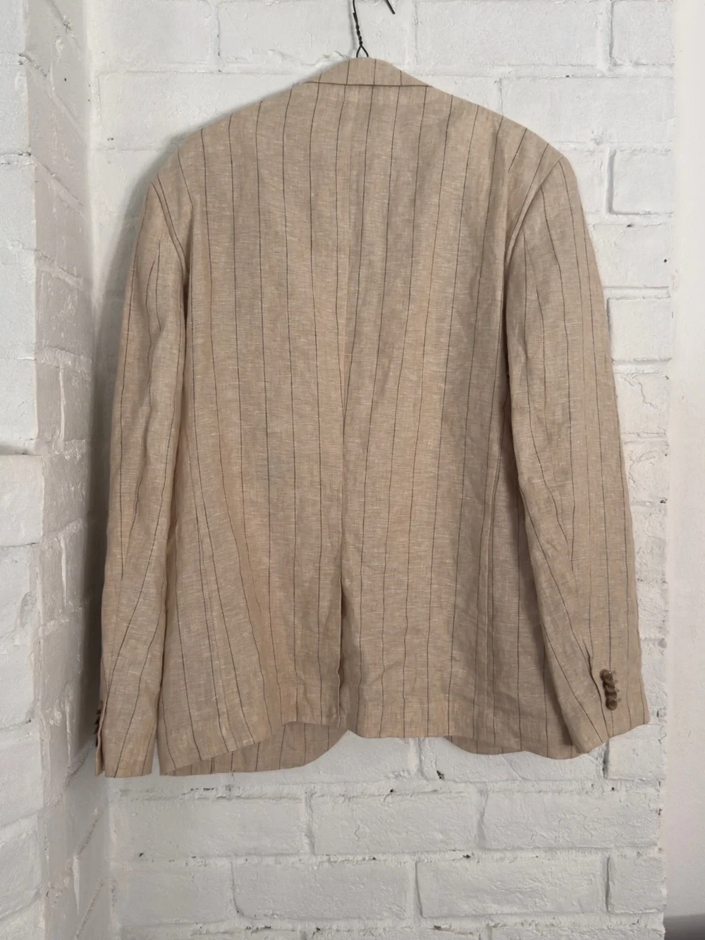 NWT H&M Premium 100% Linen Blazer Sport Coat Tan Beige Pinstripe 44R Men’s